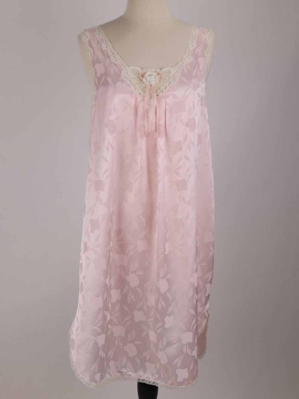 🌺 Vtg Christian Dior Pink Damask White Lace Nightgown Negligee Peignoir Chemise